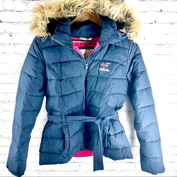 Hollister Jackets & Blazers - Hollister Blue Puffer Jacket with Furry Hood